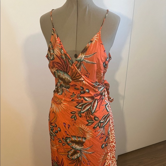 Anthropologie Dresses & Skirts - Anthropologie Vibrant Orange Floral Wrap Maxi Dress